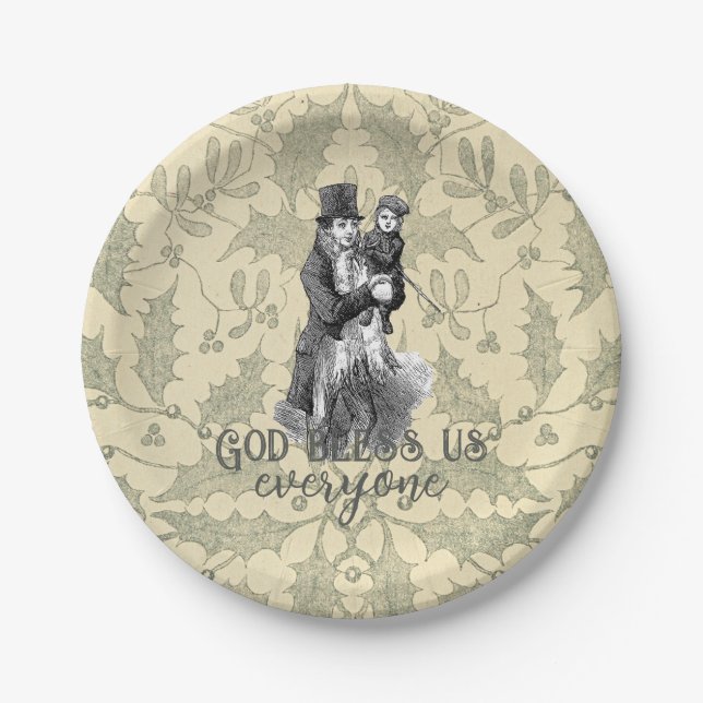 God bless us everyone Dickens Christmas Carol Paper Plates (Front)