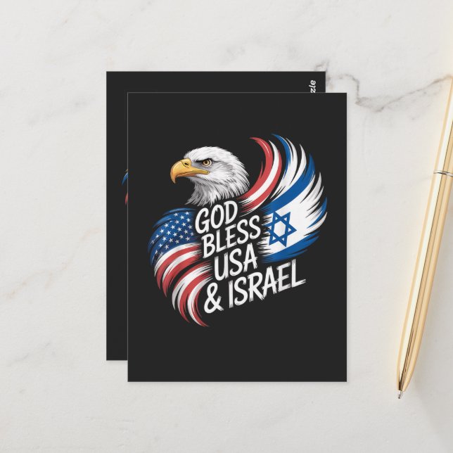 God Bless USA Israel Postcard (Front/Back In Situ)