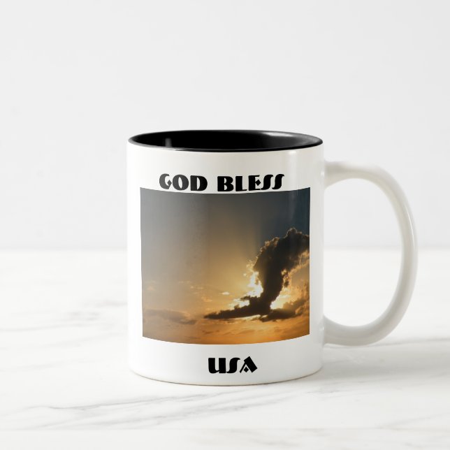 God Bless USA Sunset Cloud Eagle Two-Tone Coffee Mug (Right)
