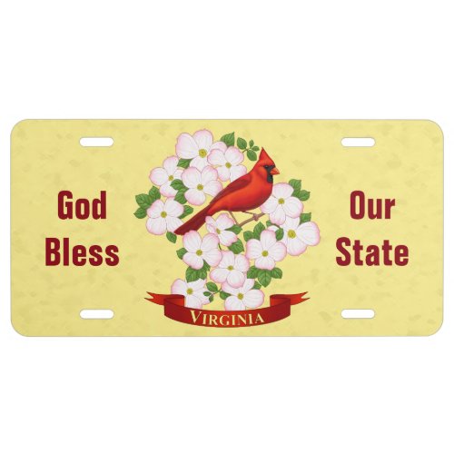 God Bless Virginia State Bird and Flower License Plate