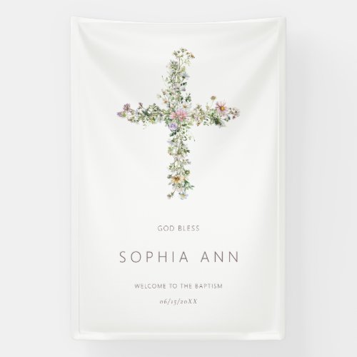 God Bless Welcome Meadow wildflower cross Baptism Banner