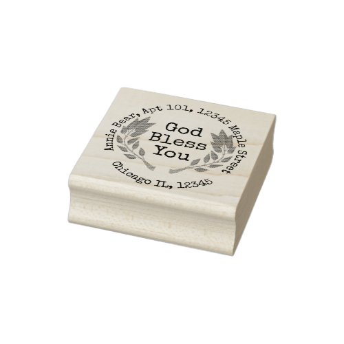 God Bless You Bay Laurel with Return Address Rubber Stamp