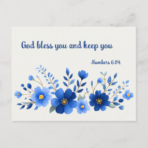 God Bless You Blue Floral Scripture Postcard