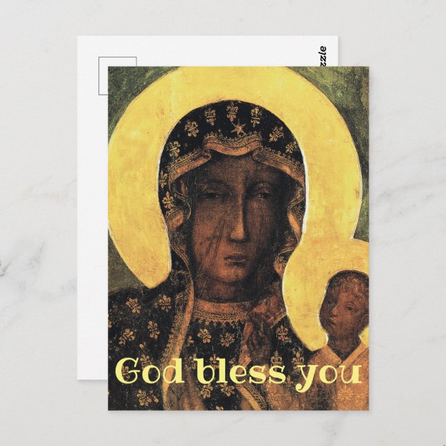 God Bless You Christian Birthday Black Madonna  Postcard (Front/Back)
