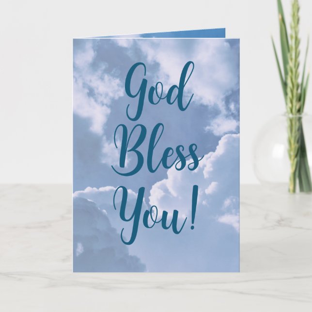 God bless You Clouds Blue Sky Religious Birthday  Card (Front)