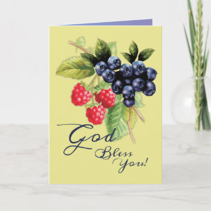 God Bless You Colorful Berries Religious Blank Letterpress Thank You Card
