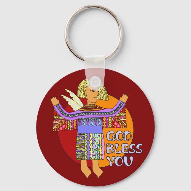 God Bless You | dark red Keychain (Front)