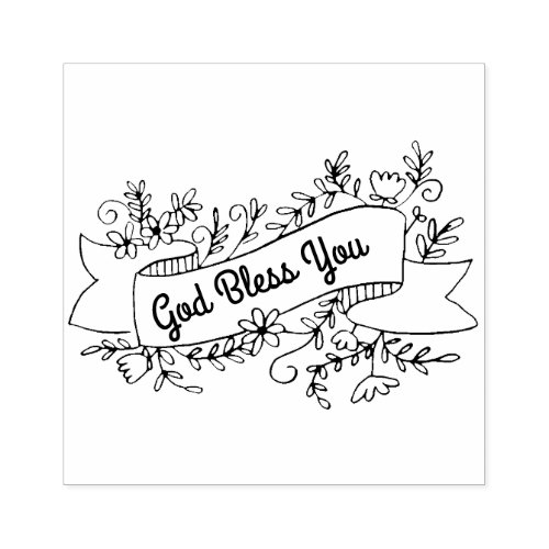 God Bless You Floral Banner Customizable Rubber Stamp