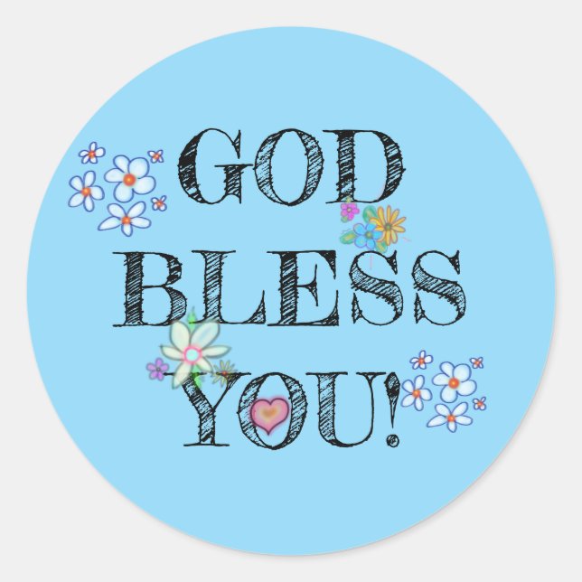 God Bless You Floral Blue  Classic Round Sticker (Front)