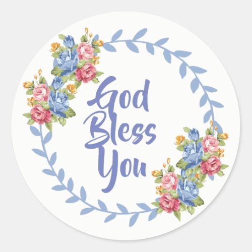 God Bless You Floral Wreath Classic Round Sticker
