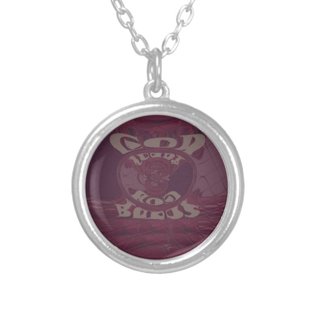 God Bless You Giraffes Art Print/Design Silver Plated Necklace (Front)