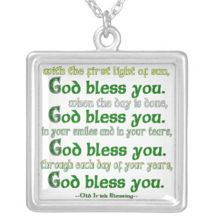 God Bless You Irish Blessing Silver Plated Necklace