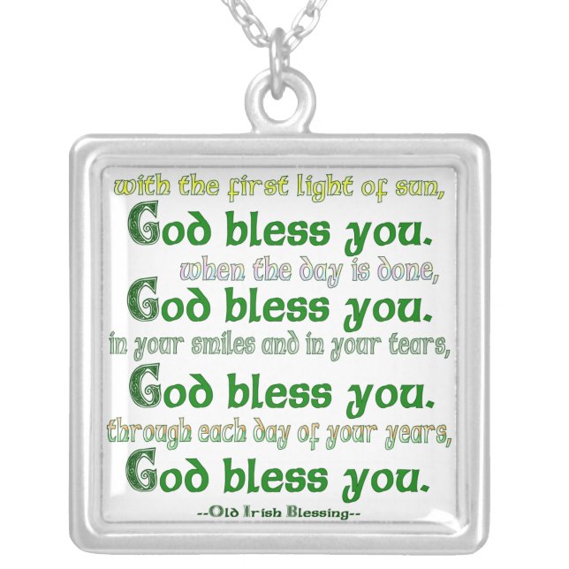 God Bless You Irish Blessing Silver Plated Necklace (Front)