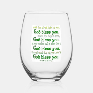 God Bless You Irish Blessing Stemless Wine Glass