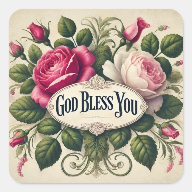 God Bless You Roses Vintage  Square Sticker (Front)