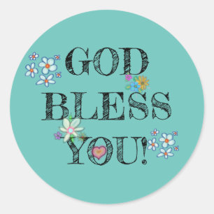 God Bless You Turquoise Floral  Classic Round Sticker