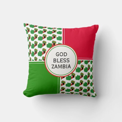GOD BLESS ZAMBIA Flag Patriotic Inspirational Throw Pillow
