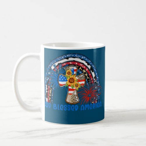 God Blessed America Rainbow Cross USA 4th of July Coffee Mug
