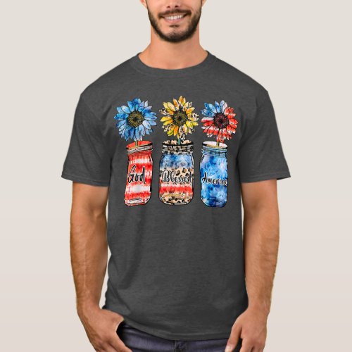 God Blessed America Sunflower Vase Patriotic 4th T_Shirt