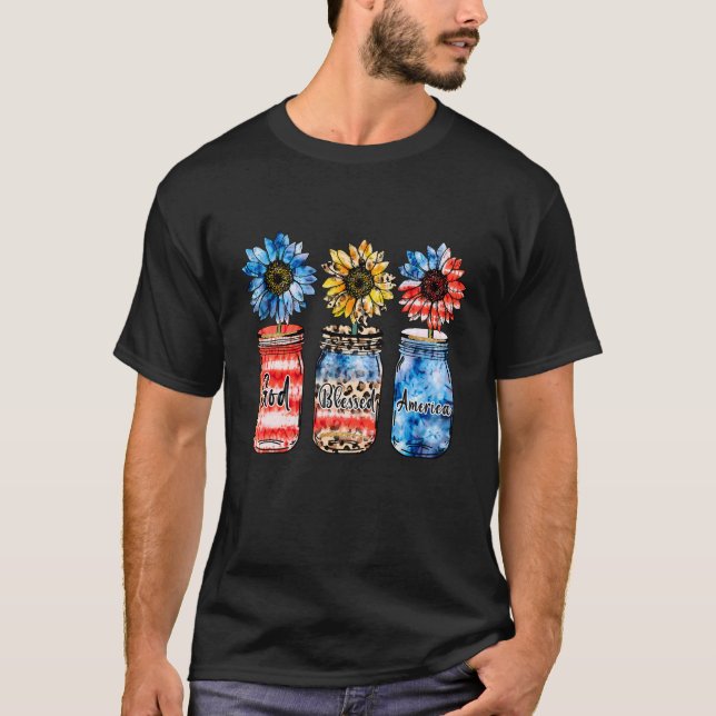 God Blessed America Us Flag  Patriotic Usa  Flower T-Shirt (Front)