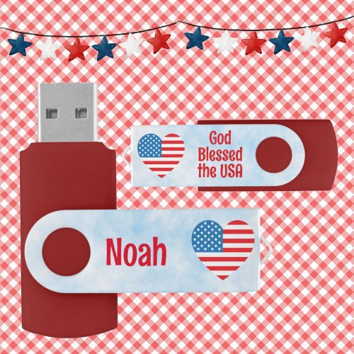 God Blessed the USA Heart Flag Flash Drive