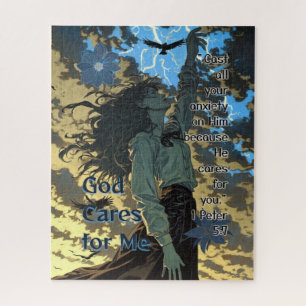 God Cares for Me - Christian Vintage Retro Anime Jigsaw Puzzle