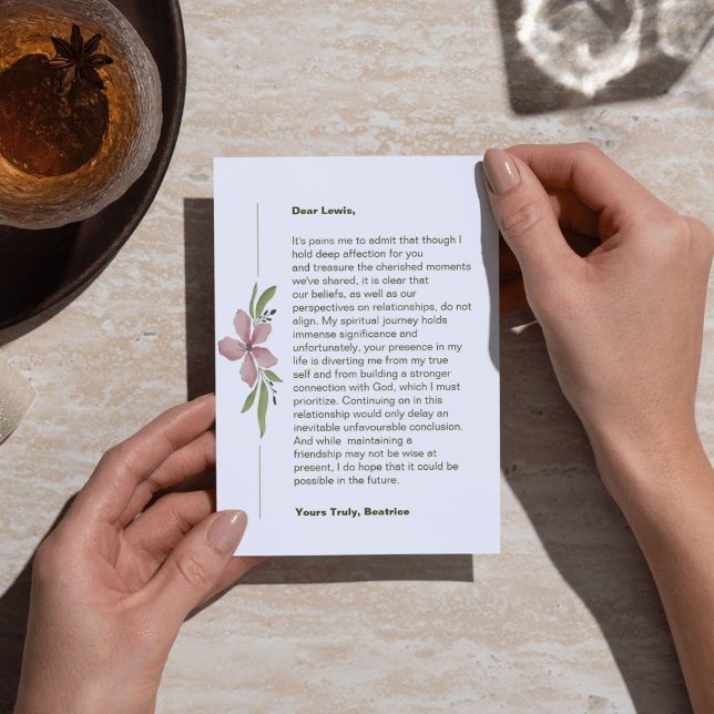 God Centered Breakup Card (A breakup card acknowledging the union's end due to God not being at its center.)