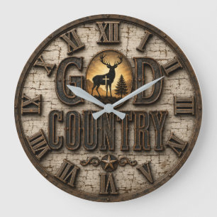 God Country Rustic Christian Deer Farmhouse Large Clock