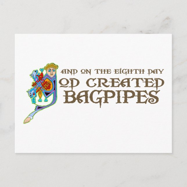 God Created Bagpipes Postcard (Front)