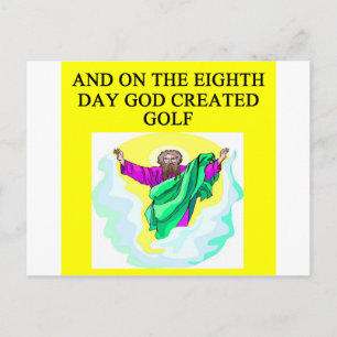god created golf postcard