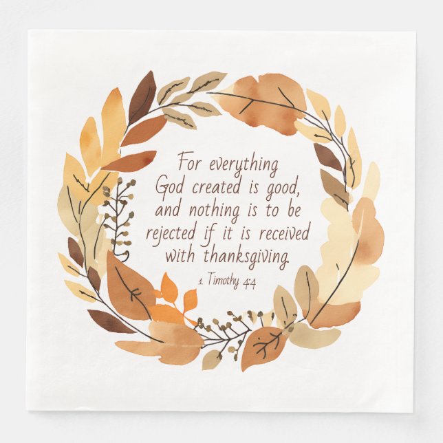 God Created Good | Thanksgiving Wreath | Neutrals Paper Dinner Napkins (Front)