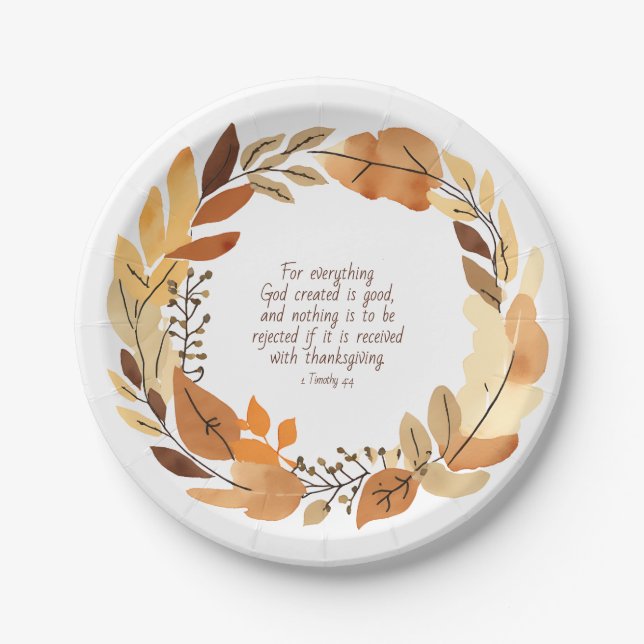God Created Good | Thanksgiving Wreath | Neutrals Paper Plates (Front)