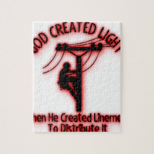 God Created Light _ Funny Bible Lineman Design Jigsaw Puzzle