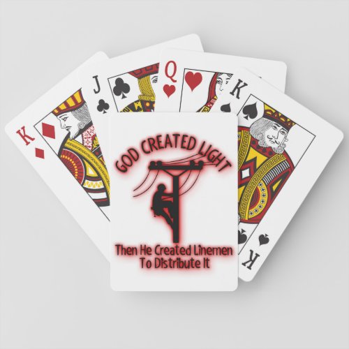 God Created Light _ Funny Bible Lineman Design Playing Cards