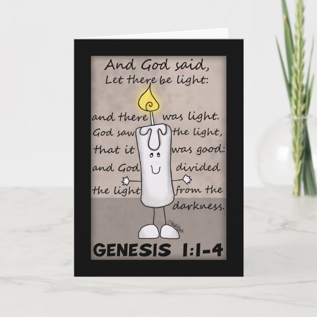 God Created Light-Genesis-Candlestick Character Letterpress Thank You Card (Front)