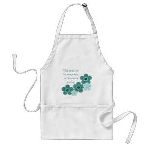 God Created Mothers Patterned Flower Apron, Teal Adult Apron