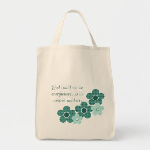 God Created Mothers Patterned Flower Bag, Teal Tote Bag