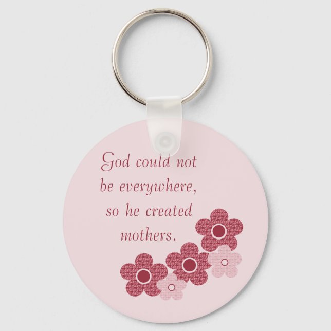 God Created Mothers Patterned Flower Keychain Pink (Front)