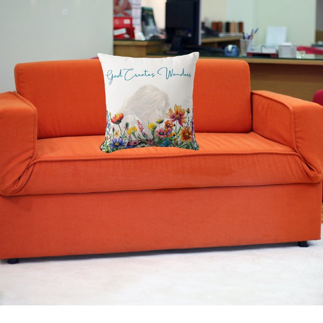 -God Creates Wonders -  Floral Faith Throw Pillow  (Creator Uploaded)