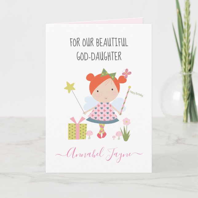 God-daughter birthday fairy girls whimsical card (Front)