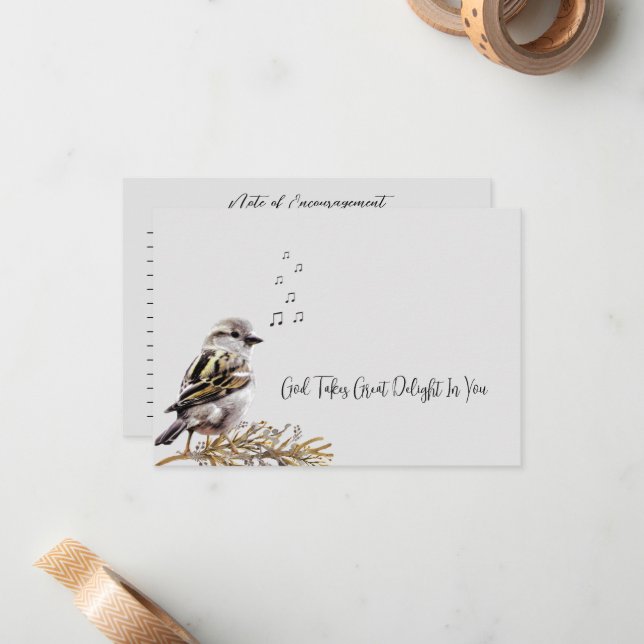 God Delights In You Cute Bird Note Card (Front/Back In Situ)