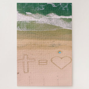 God equals LOVE, Jesus is Love, beach ocean cross Jigsaw Puzzle