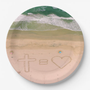 God equals LOVE, Jesus is Love, beach ocean cross Paper Plates