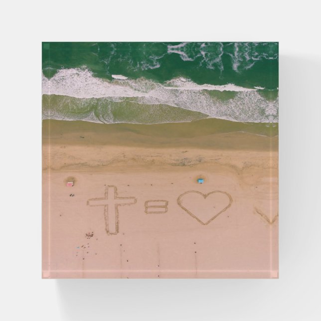 God equals LOVE, Jesus is Love, beach ocean cross Paperweight (Front)