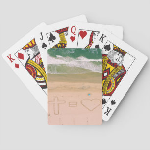 God equals LOVE, Jesus is Love, beach ocean cross Poker Cards