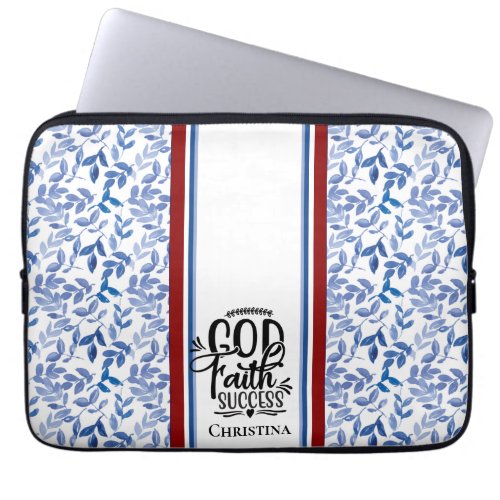 God Faith Success blue_white leaves stripes custom Laptop Sleeve
