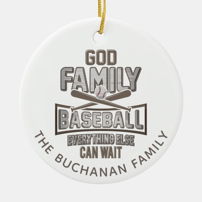 God Family Baseball Family Christmas Ceramic Ornament (Front)
