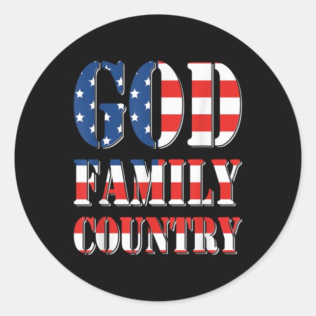 God Family Country America Us Flag Proud Memorial  Classic Round Sticker (Front)
