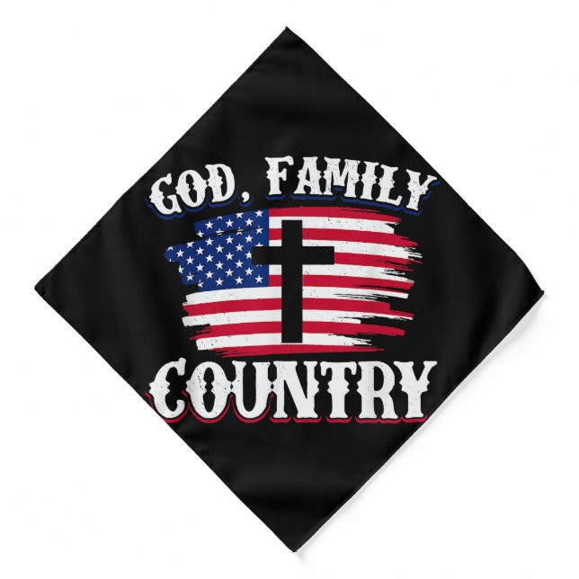 God Family Country American Flag Cross Christian P Bandana (Front)