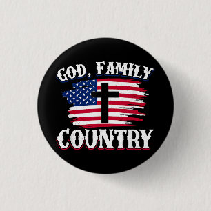 God Family Country American Flag Cross Christian P Button
